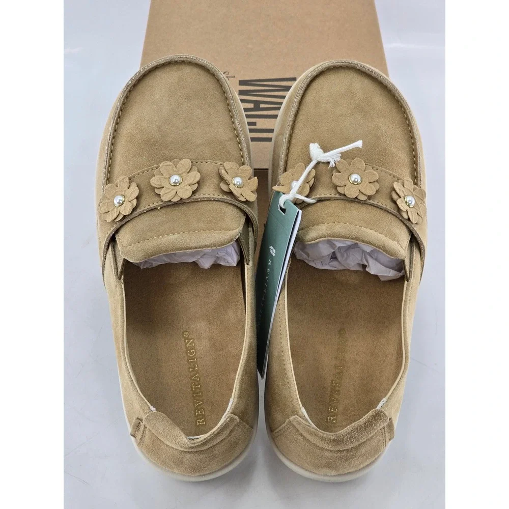 Revitalign Siesta Flower Slip-On Women 8.5D Tan Suede Loafers -New
